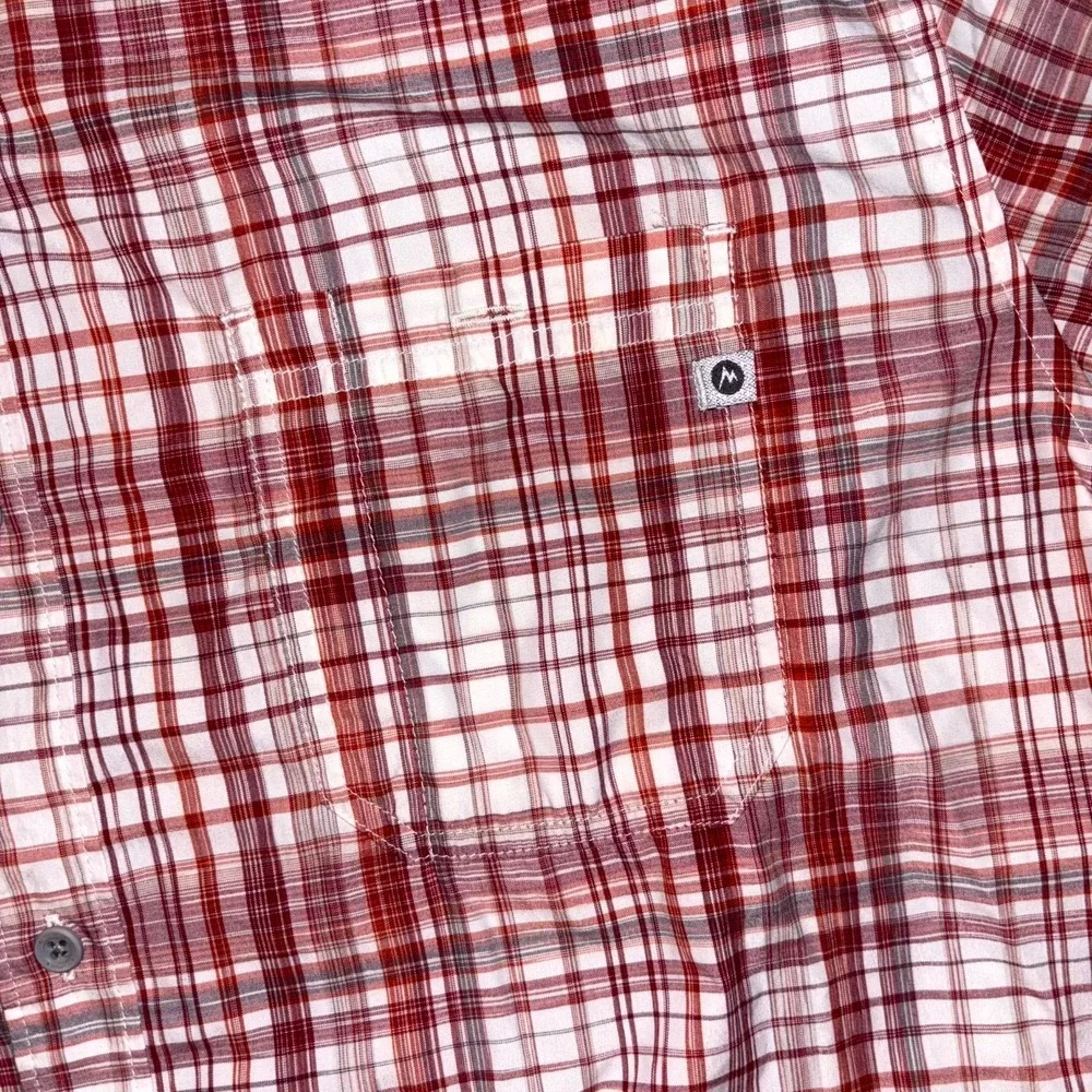 Marmot Shirt Mens 2XL Red White Plaid Nylon Short Sleeve Button Front Casual - Picture 3 of 12